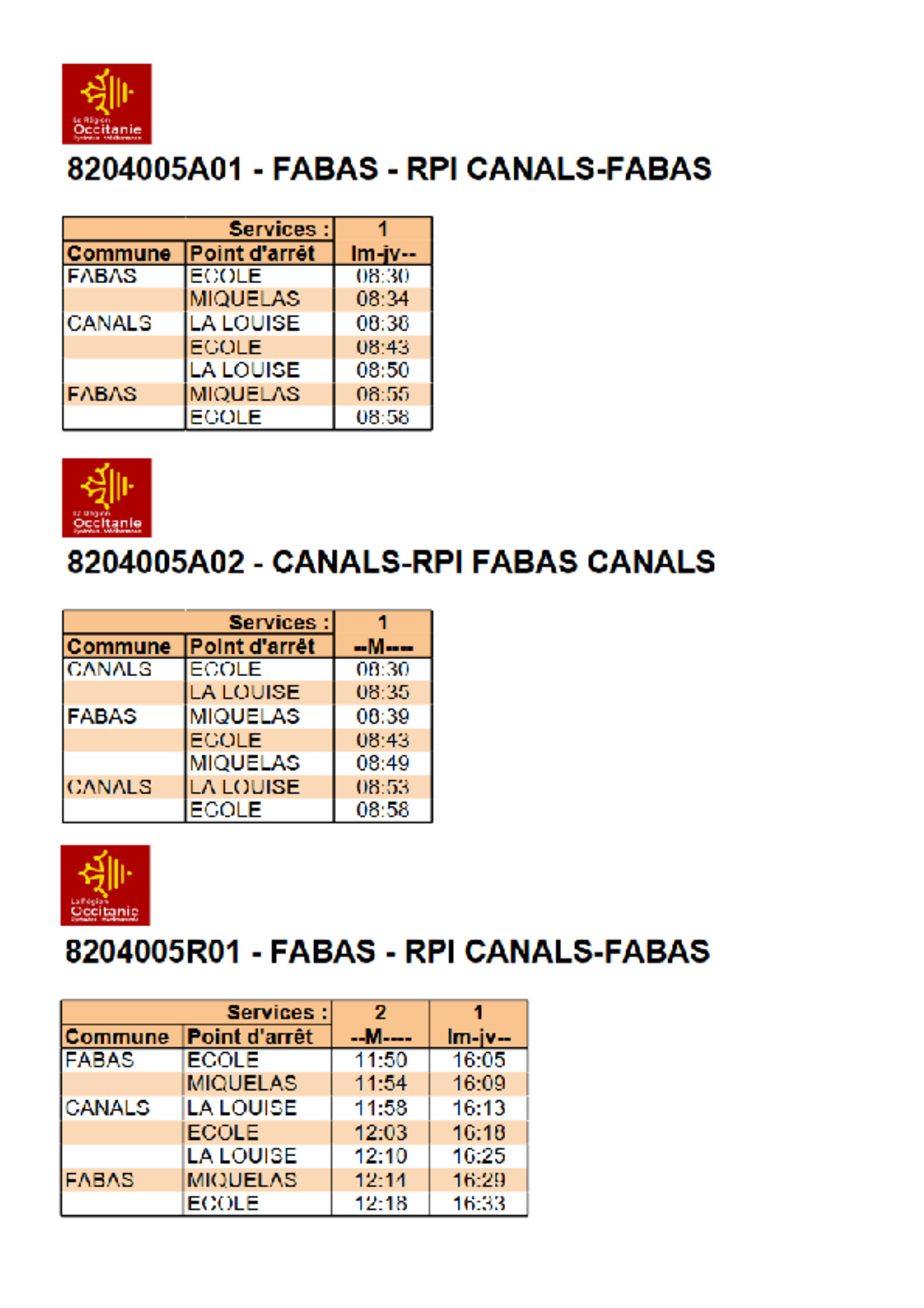 Horaire du bus scolaire