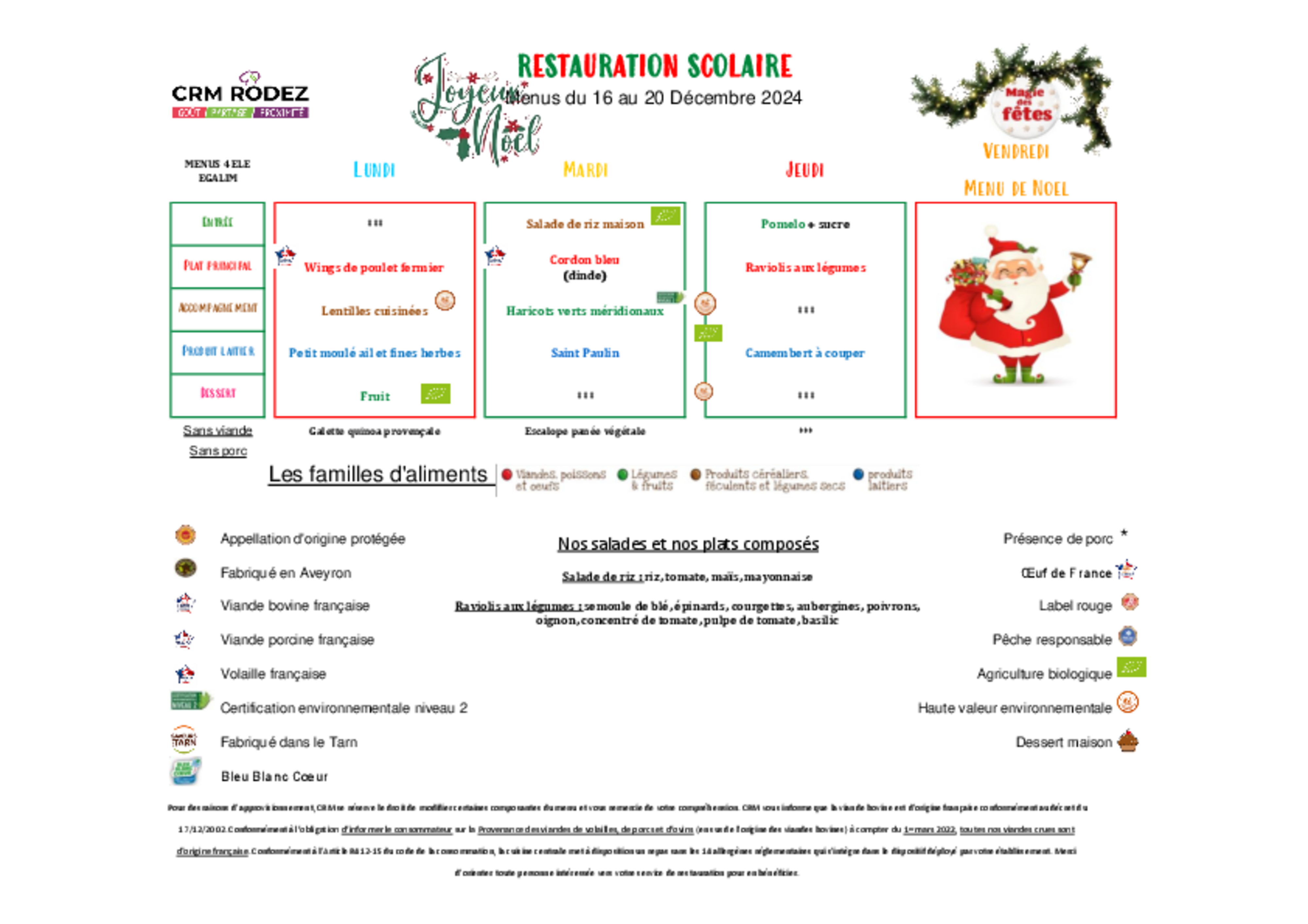 menu du 16.12.2024 au 20.12.2024