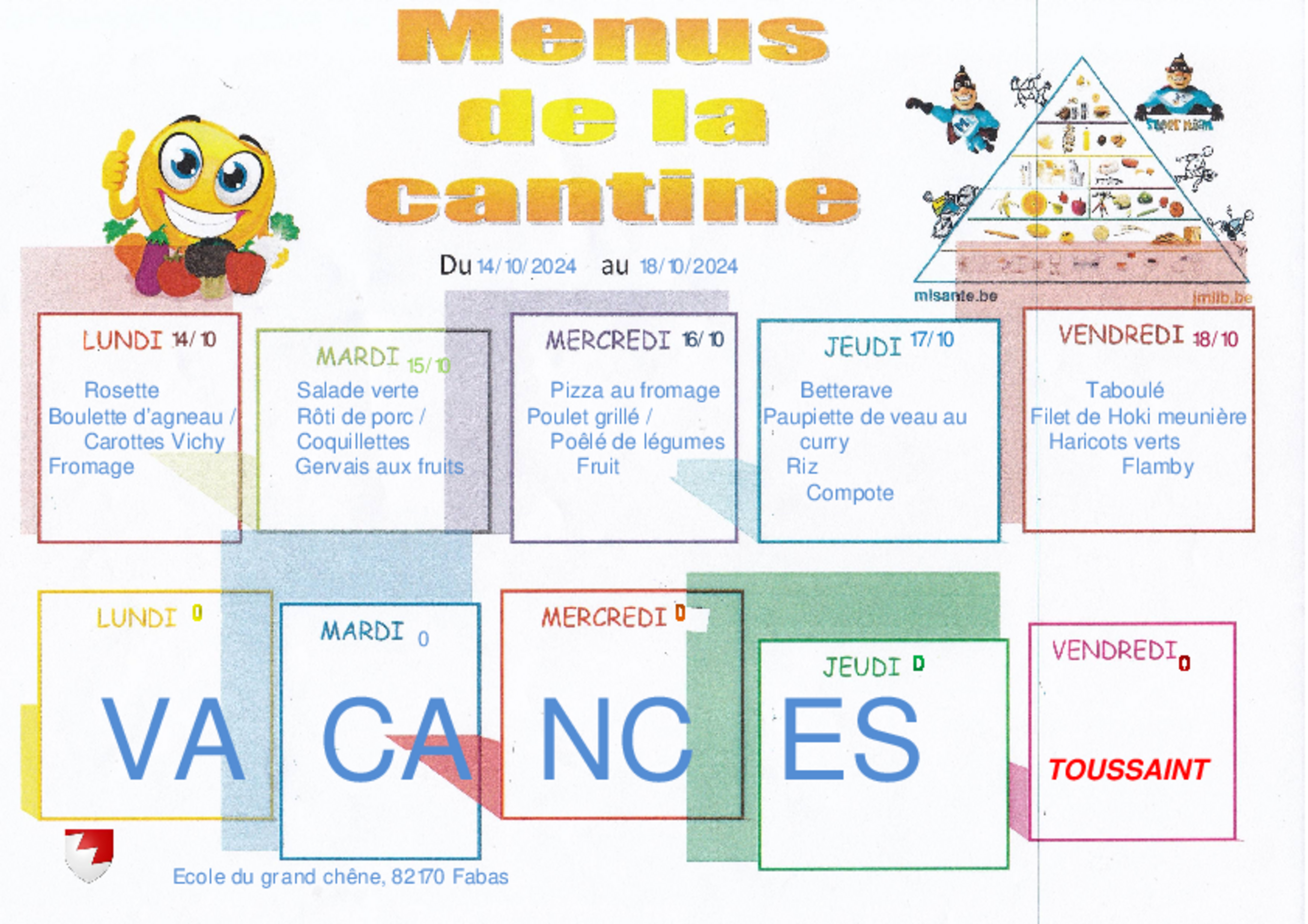 Menu cantine de fabas du 14.10.2024 au 18.10.2024